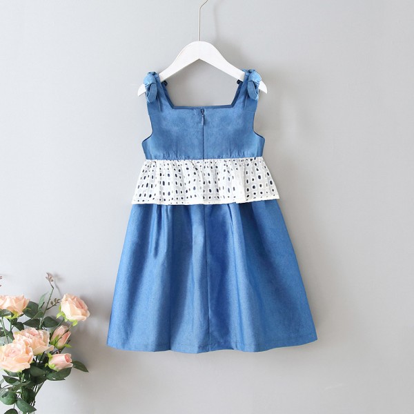 EW foreign trade children's clothing 2020 summer new bowknot square collar lace girls' lovely dress q179