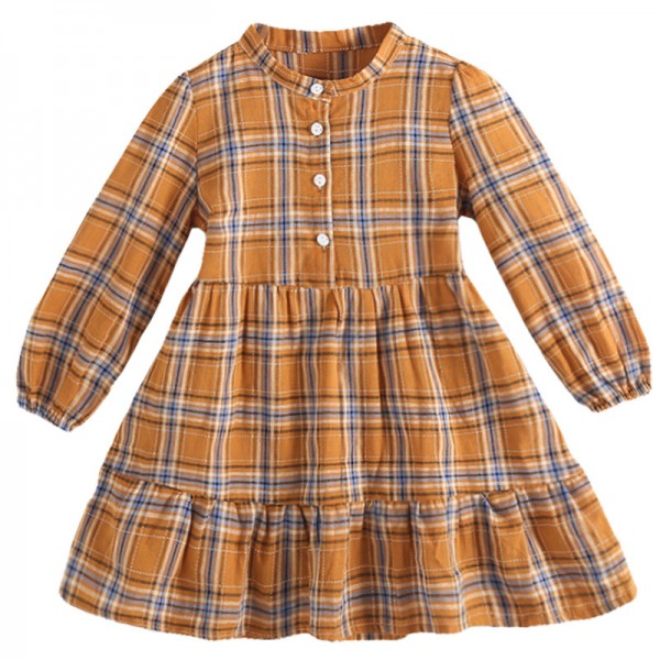 EW foreign trade children's clothing autumn 2020 new Korean version new fashion children's skirt Plaid Long Sleeve Dress