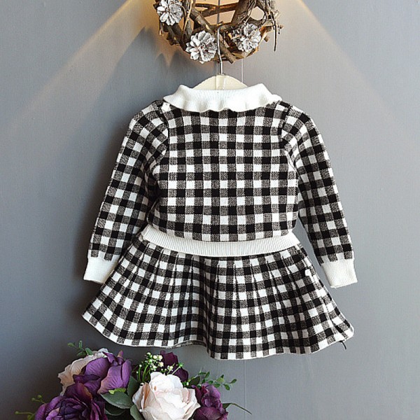 EW foreign trade children's clothing girls' 2020 spring and autumn Plaid short skirt two piece doll collar lady suit tz011