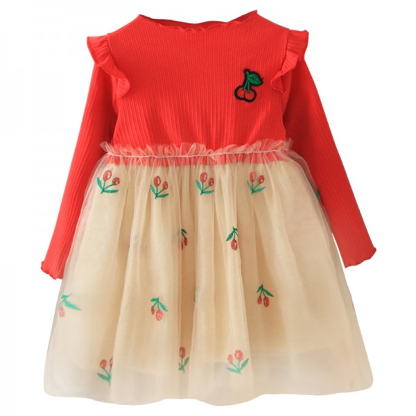 Foreign trade children's cherry mesh dress 2020 new children's skirt lovely dress 1976