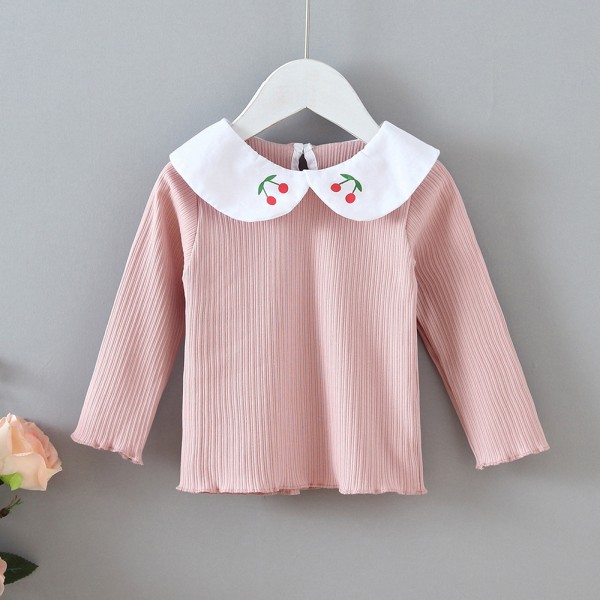 EW foreign trade children's wear autumn girl's doll Lapel cherry fungus side bottom shirt cotton long sleeve T-shirt t197