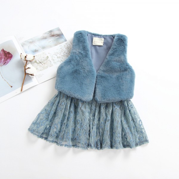 0.9ew foreign trade children's clothing autumn and winter 2020 new European and American girls lace hem long Plush vest wt182