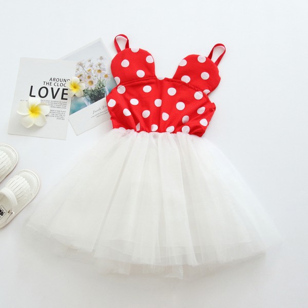 Pompous skirt children's summer girls mesh skirt new Mickey dot suspender princess skirt