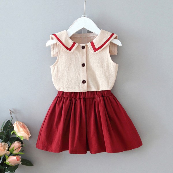 EW foreign trade children's clothing 2020 summer new Korean sleeveless single breasted foreign style short skirt set tz66