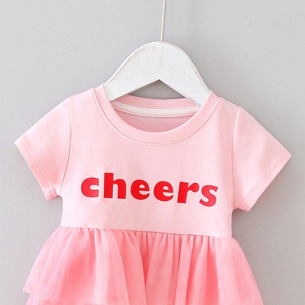 EW foreign trade children's clothing girls letter printing short sleeve new splicing cake skirt baby mesh skirt q186
