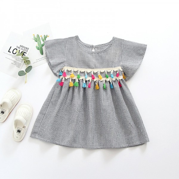 EW foreign trade children's clothing 2020 summer new striped dress tassel famous ethnic style baby girl skirt 1935