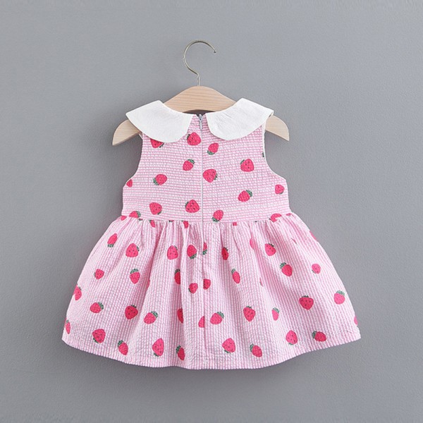 EW foreign trade children's clothing Xiaxin girls strawberry print sleeveless vest dress baby princess skirt 1942