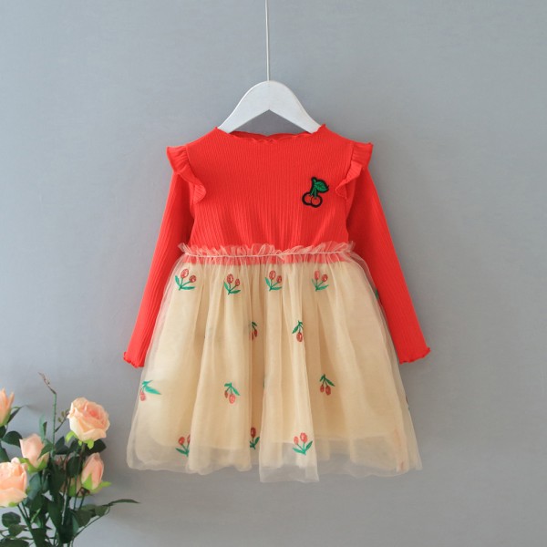 Foreign trade children's cherry mesh dress 2020 new children's skirt lovely dress 1976