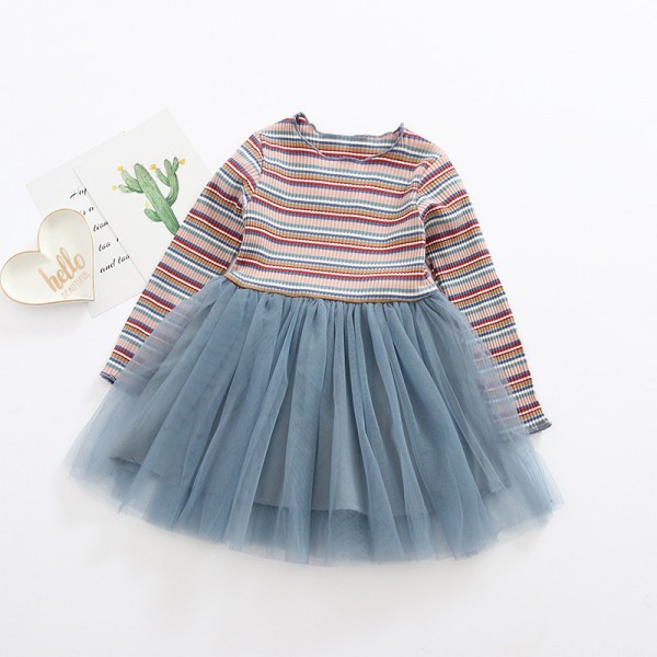 EW foreign trade children's clothing autumn 2020 new girl's mesh dress wings rainbow stitching bottom skirt