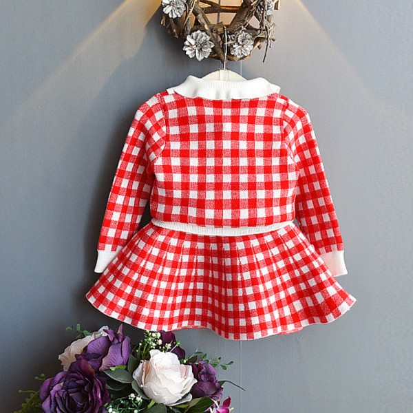 EW foreign trade children's clothing girls' 2020 spring and autumn Plaid short skirt two piece doll collar lady suit tz011