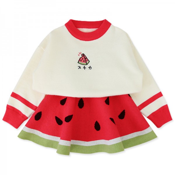 EW foreign trade children's dress 2020 spring and autumn cartoon watermelon wool skirt two piece set tz015