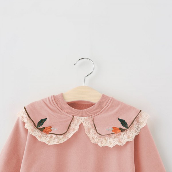 EW foreign trade children's wear autumn children's wear 2020 Korean version solid color lace collar bottomed sweater