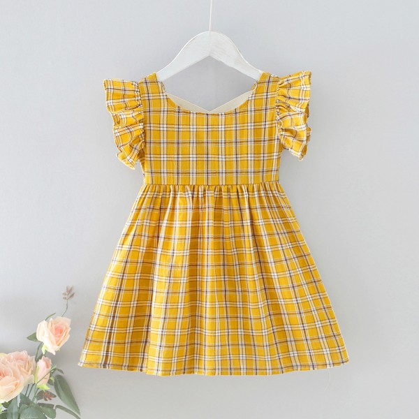 EW foreign trade children's clothing girls' summer 2020 cross back plaid skirt women's treasure dew back flying sleeve princess skirt q182