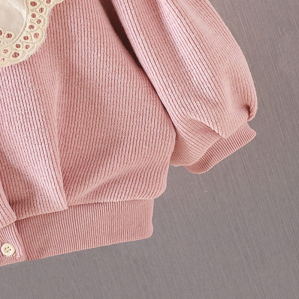 EW foreign trade children's clothing autumn 2019 children's clothing solid color hollow lace Lantern Sleeve children's coat wt82