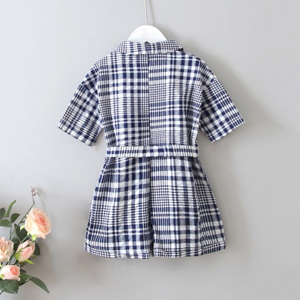 EW foreign trade children's clothing 2020 summer new Korean retro plaid belt fashion short sleeve Jumpsuit q166