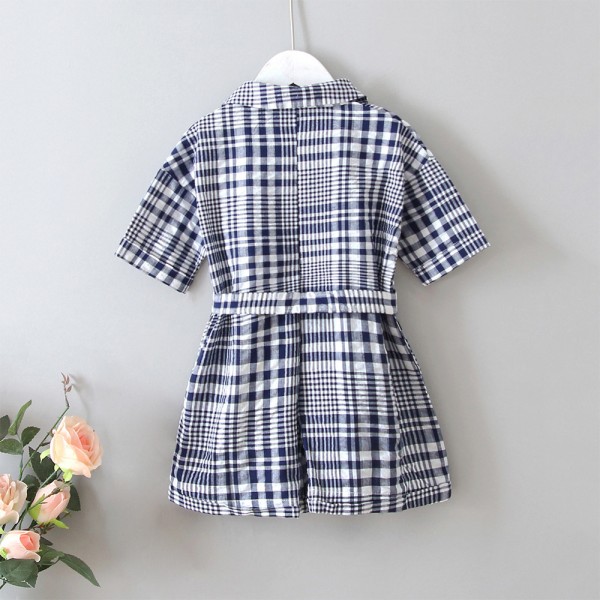 EW foreign trade children's clothing 2020 summer new Korean retro plaid belt fashion short sleeve Jumpsuit q166