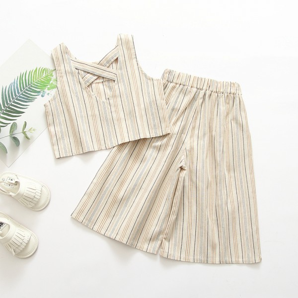 EW foreign trade children's clothing 2020 summer new suit stripe vest wide leg Capris fashion suit tz78-2