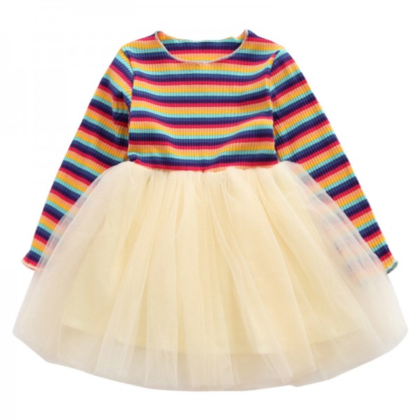 EW foreign trade children's clothing autumn 2020 new girl's mesh dress wings rainbow stitching bottom skirt