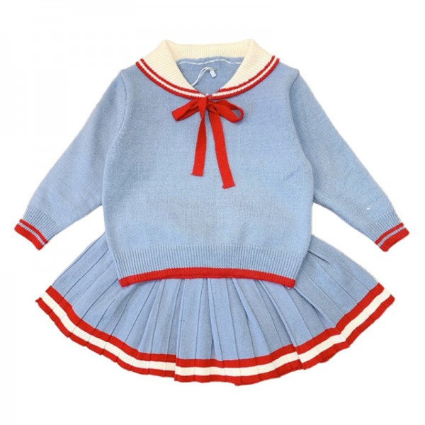 EW foreign trade children's clothing girls' autumn winter college Navy style knitted sweater foreign style pleated skirt suit tz19