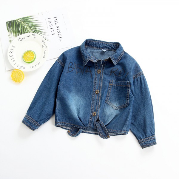 0.6ew foreign trade children's clothing fall 2018 European and American girls' denim shirt sand wash Vintage denim top 1819