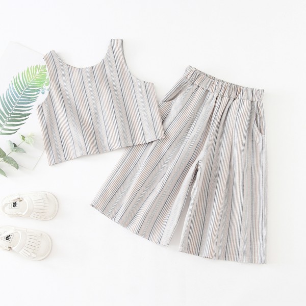 EW foreign trade children's clothing 2020 summer new suit stripe vest wide leg Capris fashion suit tz78-2