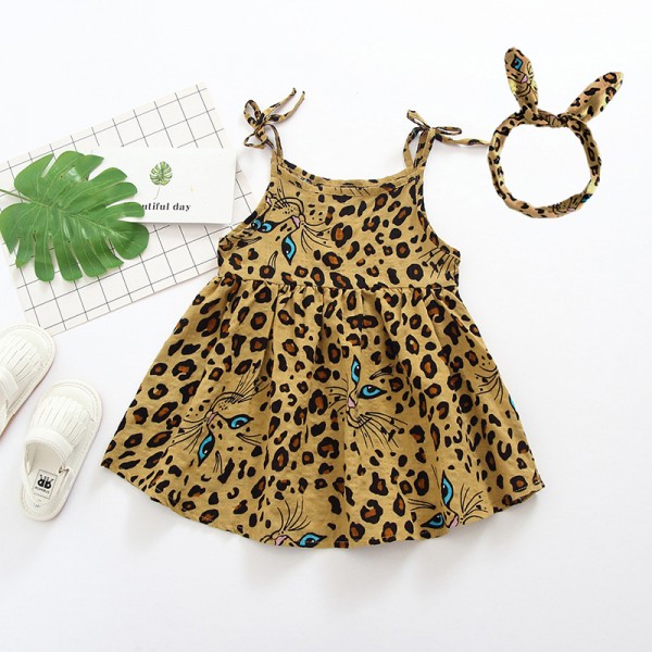 EW foreign trade children's clothing 2020 summer new dress leopard pattern suspender skirt 1947