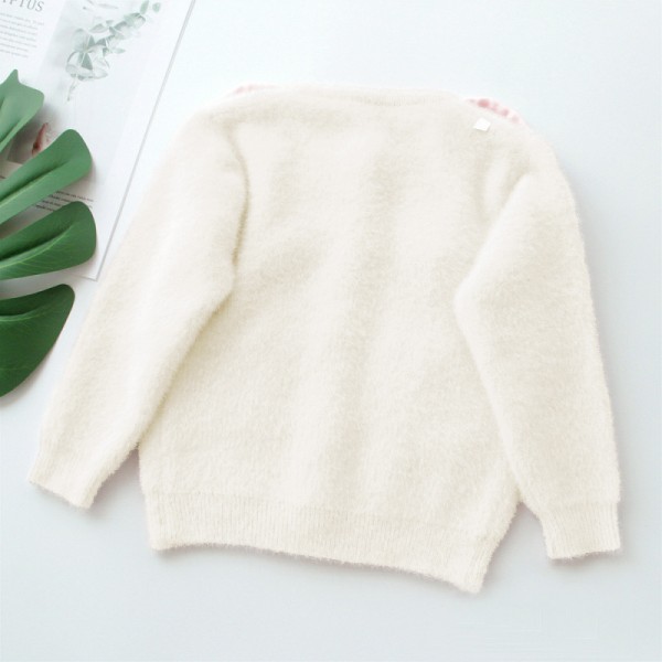 EW foreign trade children's wear 2020 children's sweater new autumn sweet beauty children's solid color flower single breasted crew neck sweater