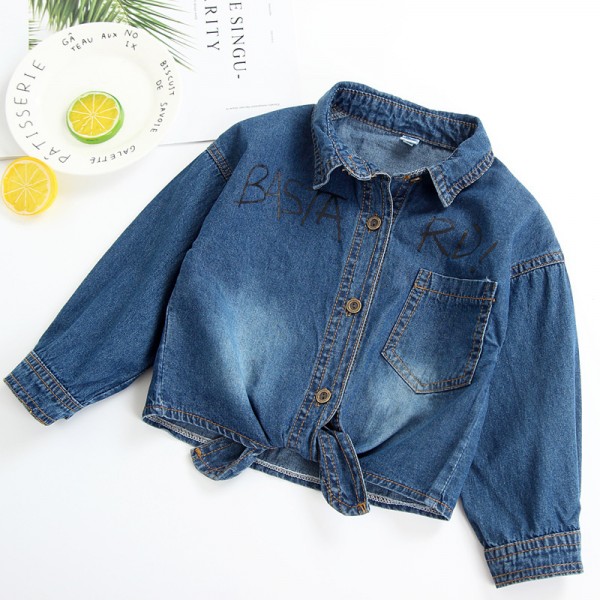 0.6ew foreign trade children's clothing fall 2018 European and American girls' denim shirt sand wash Vintage denim top 1819