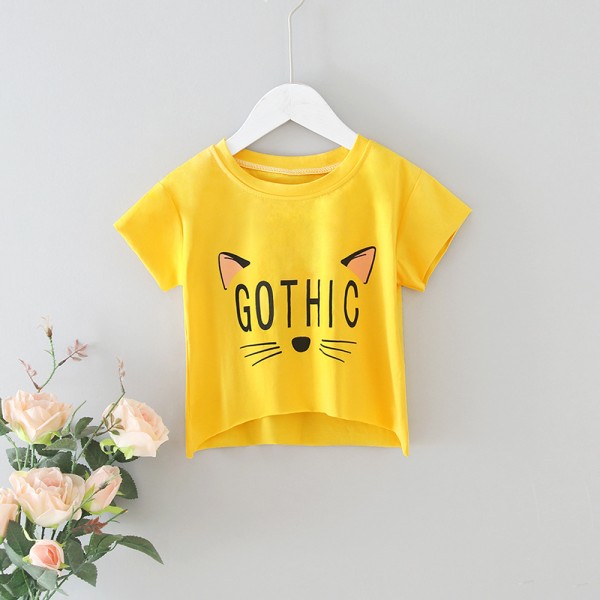 EW foreign trade children's clothing 2020 summer new girl cute cat design letter printed T-shirt T25