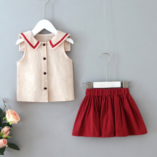 EW foreign trade children's clothing 2020 summer new Korean sleeveless single breasted foreign style short skirt set tz66