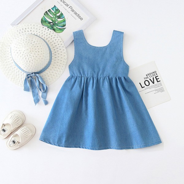 EW foreign trade children's clothing 2020 summer suit vest bow cute baby girl dress hat cx39