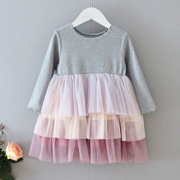 EW foreign trade children's clothing autumn 2020 new girl's dress Sweet Princess Dress three layer rainbow cake skirt