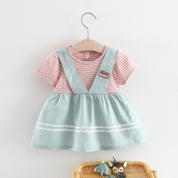 EW foreign trade children's clothing 2020 summer new striped strap fake two baby girl skirts 1954