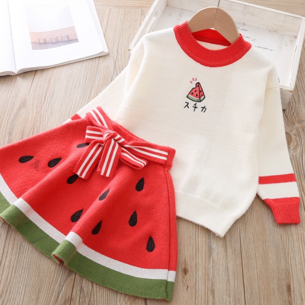 EW foreign trade children's dress 2020 spring and autumn cartoon watermelon wool skirt two piece set tz015