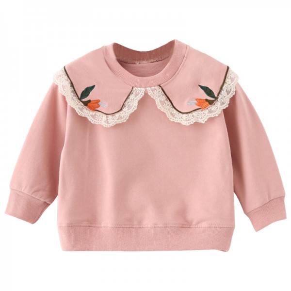EW foreign trade children's wear autumn children's wear 2020 Korean version solid color lace collar bottomed sweater