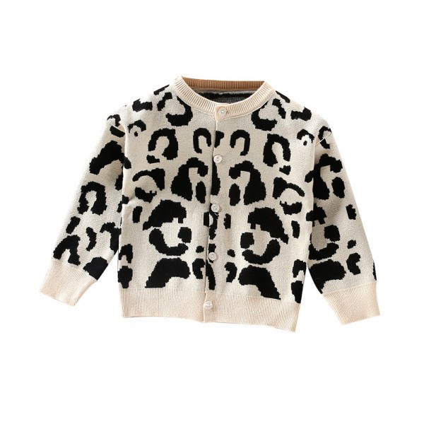 EW foreign trade children's wear autumn 2020 new girls' Korean leopard round neck cardigan mk11