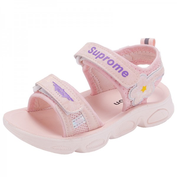 2021 summer women's leather leisure children's sandals Velcro beach shoes breathable children's shoes manufacturers wholesale