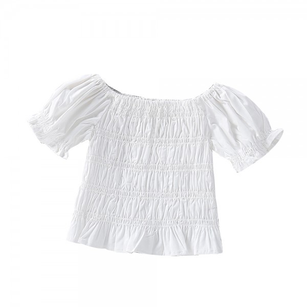 EW foreign trade children's 2021 summer new girls' solid color bubble sleeve shirt sy21