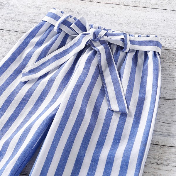 EW foreign trade children's 2021 summer new striped shoulder top + striped trousers two piece suit tz267