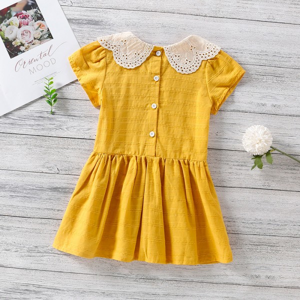 EW foreign trade children's wear 2021 summer girls' skirt cute baby collar short sleeve dress q309