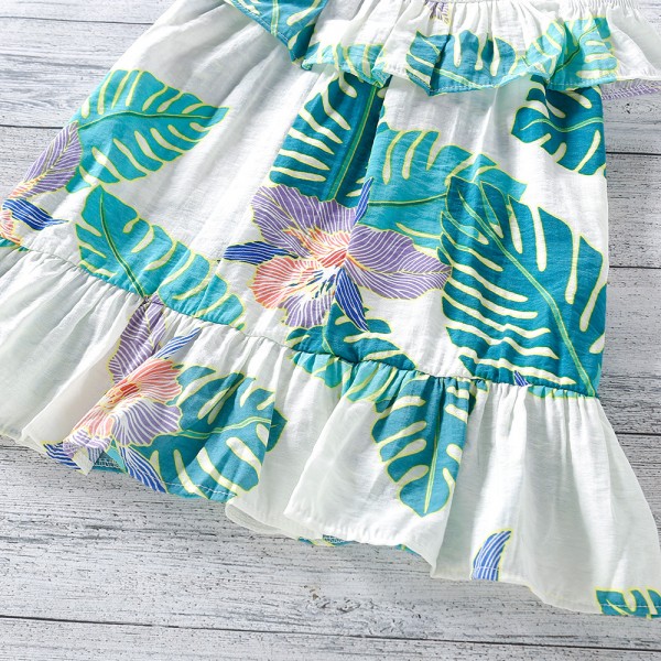 EW foreign trade children's wear 2021 summer Korean girls' print off shoulder dress 1849