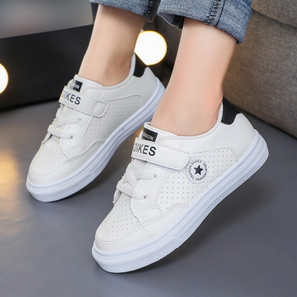 Zhenyi autumn 2020 neutral artificial Pu leisure children's sports shoes Velcro breathable small white shoes wholesale