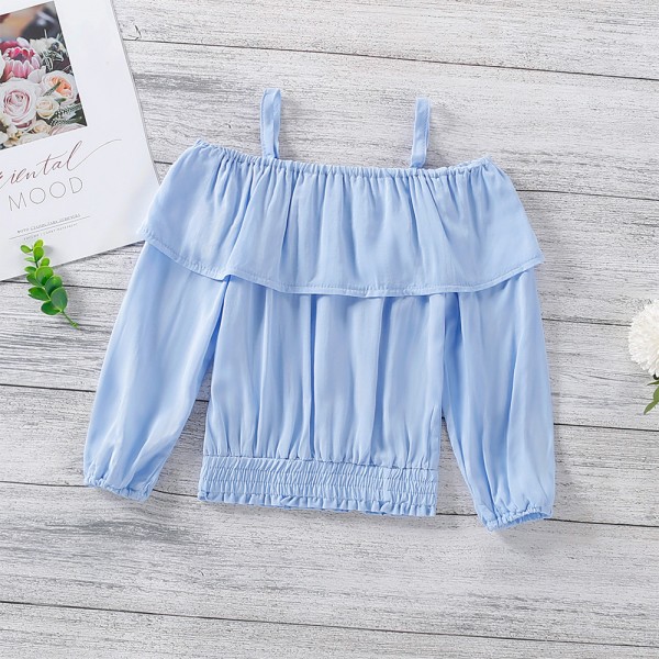 EW foreign trade children's wear 2021 summer new Ruffle breathable sling long sleeve casual top T37