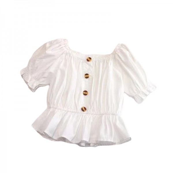 EW foreign trade children's wear 2021 summer new girls' solid short sleeve square collar small skirt shirt wb79