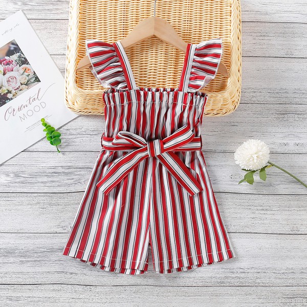 EW foreign trade children's wear 2021 summer new girls' striped suspender BOW BELT Jumpsuit K116