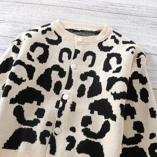EW foreign trade children's wear autumn 2020 new girls' Korean leopard round neck cardigan mk11