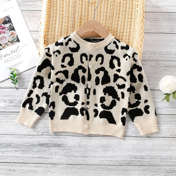 EW foreign trade children's wear autumn 2020 new girls' Korean leopard round neck cardigan mk11