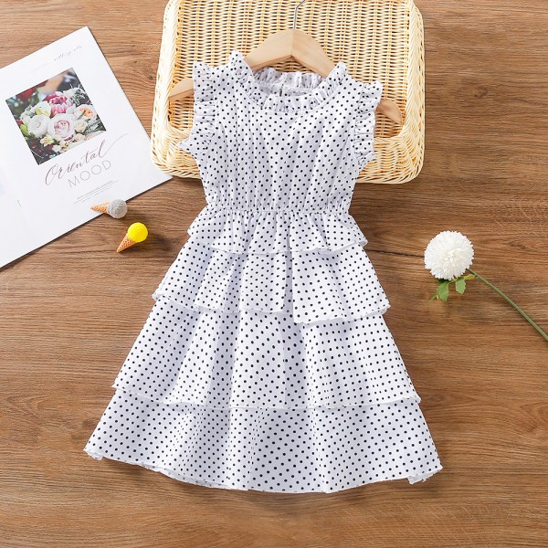 EW foreign trade children's clothing girls' company 2021 summer new dot multi-layer lace sleeveless dress q675