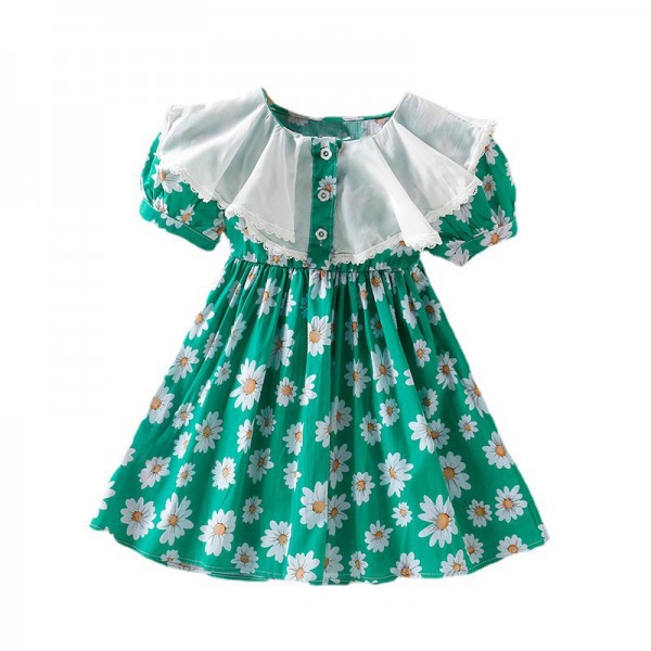 EW foreign trade children's wear 2021 new girls' summer patchwork Lace Floral Dress q704