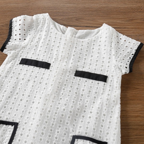 EW foreign trade children's wear 2021 summer new black and white round neck small fragrance hollow out dress q198